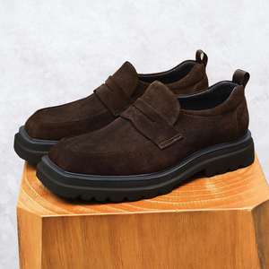 2025 Anti-slip Cowhide <b>Round</b>-<b>Toe</b> Thick-Soled High-<b>Heeled</b> Men's Casual Shoes, Men's Business Style Formal Shoes - Product Image 3