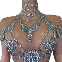 Combinaison Sexy Transparente en Strass pour Femme, Tenue de Scène Exotique, Justaucorps de Danse Stripper, Festival et Soirée Club