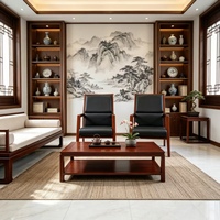 Nouvelle chaise de bureau/chaise d'accueil en bois de style chinois, en cuir PU durable, avec accoudoirs fixes en bois de chêne de haute qualité pour salon et maison