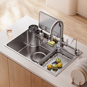 Évier de cuisine grand format à cuve unique en acier inoxydable 304, nano multifonctionnel, intégré avec filtre de récupération des résidus - Product Image 1