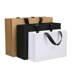 저렴한 비용으로 종이 가방 화이트 브라운 블랙 골판지 크래프트 종이 가방 선물 포장 종이 쇼핑 가방 자신의 로고