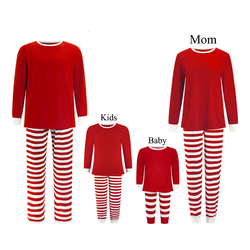 Christmas Pajamas Family Long Sleeve 100% Cotton Xmas Red White Stripes  Pyjamas Pjs 2pcs Set Mom Dad Kids Baby Christmas Pajamas