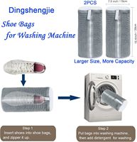 Sac pour machine à laver les chaussures en fibres duveteuses grises, nettoyage enveloppant à 360 °, fermeture à glissière cachée autobloquante, 2 paires réglables, 2 pièces