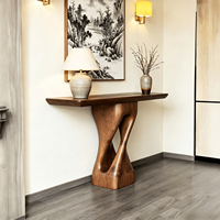 Table console en bois massif, table d'entrée naturelle, base torsadée sculpturale, meuble de couloir de style chinois, table d'appoint décorative
