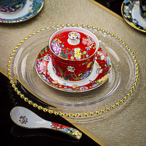 搪瓷陶瓷小汤杯中式植物便携式骨瓷炖锅带盖家庭餐厅酒店 - Product Image 4