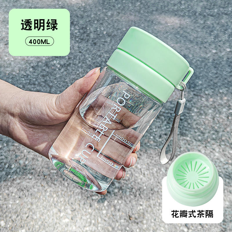 Botella verde transparente con doble tapón [400ml]