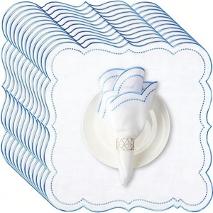 Serviettes de table en tissu blanc de haute qualité personnalisées Ychon, bordure personnalisée, broderie bleue, pour hôtel et usage quotidien - Product Image 3