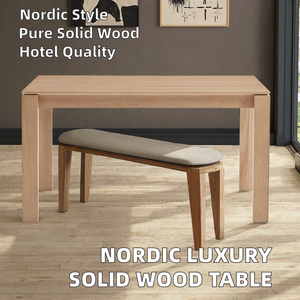 Table à manger rectangulaire en bois massif de style nordique européen moderne avec certification CE pour hôtels, appartements et villas, 6 places - Product Image 2