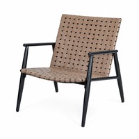 Ensemble bistro moderne d'extérieur 3 pièces avec sangles tressées couleur beige et table en métal noir