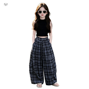 Pantaloni <span class=keywords><strong>cargo</strong></span> a gamba larga a quadri estivi per ragazze, repellenti per zanzare, casual, vestibilità ampia, per bambini - Product Image 5