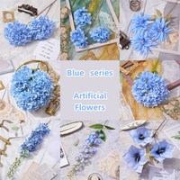 YOPIN-7671 Série Bleue Décoration de Mariage DIY Prix d'Usine Arrangement Floral Simulé Rose Bleu Ciel Pivoine Fleurs Artificielles