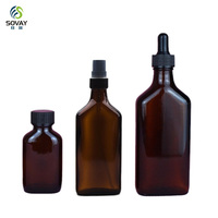 Bouteille en verre ambré rectangulaire personnalisée SE61 de 50 ml avec pipettes noires, flacon plat en verre ambré vide de 30 ml et 100 ml