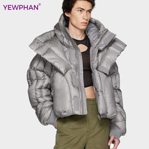 Manteau bouffant personnalisé haute couture 800 remplissage luxe personnalisé doudoune oie haute rue gris - Product Image 3