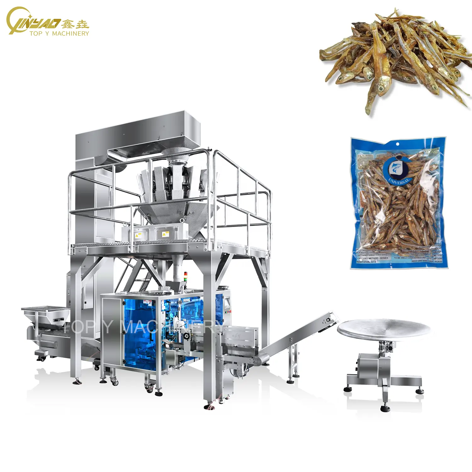 Dry Anchovy Fish Premade Pouch Packaging Machine Dimple Plate Stick Product Multihead Weigher Filling Sealing Doypack Machine