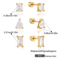 Pendientes de tuerca de acero inoxidable chapados en oro de 18 quilates más vendidos, con circonitas mixtas en forma de corazón y parte trasera plana, ideales para uso diario de mujer.