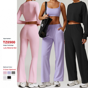 Autunno inverno sport manica lunga Gym Leggings giacca Casual <span class=keywords><strong>allenamento</strong></span> 5 pezzi tuta da donna a vita alta ampia Set Yoga - Product Image 1