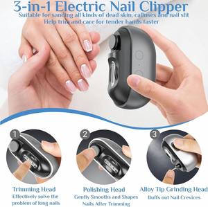 Portable Electric Nail Clipper with Charging Case Metal Body <b>Round</b> Design for Finger Nail Care Adult Use - Product Image 4
