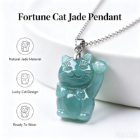 Pendentif Chat Porte-Bonheur en Jade Naturel, Charme Collier Chat Porte-Bonheur en Jadeite Birmane de Grade A pour Cadeau de Bijoux et Vente en Gros