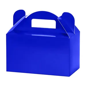 蓝色可回收糖果食品盖布盒定制婚礼派对纸质礼品盒带手柄儿童生日圣诞包装