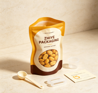 Sachet d'emballage Mylar à fermeture éclair avec fenêtre transparente mate de qualité alimentaire, personnalisable avec logo, pour amandes, noix de cajou et autres snacks, avec encoche de déchirement et base stable