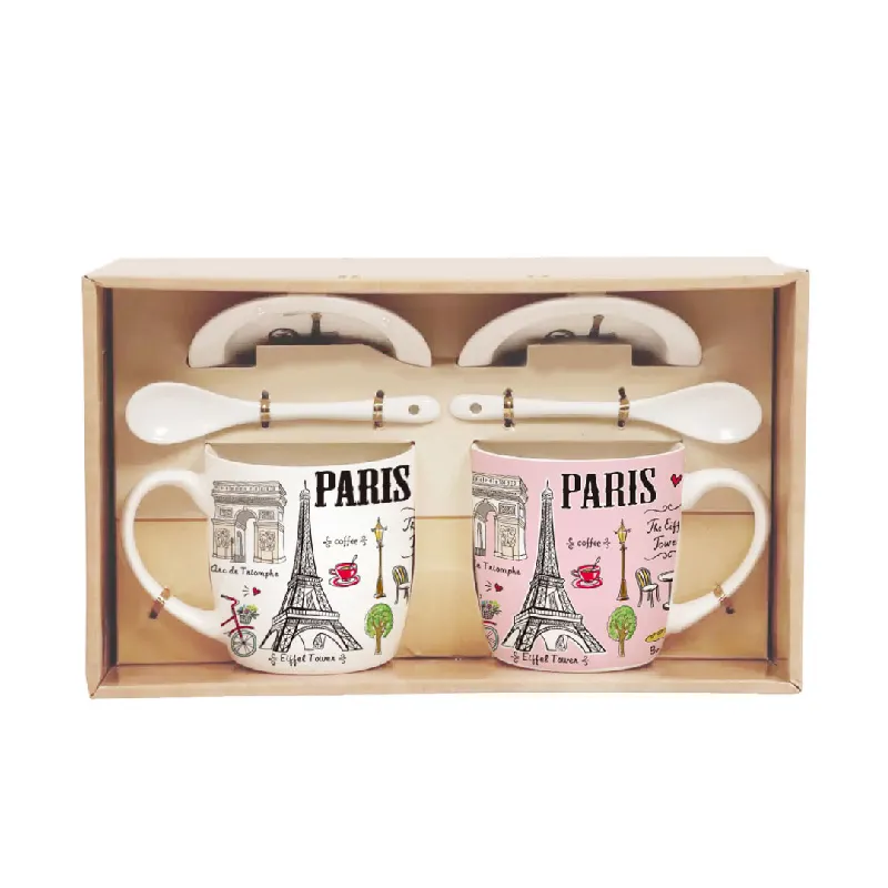 Souvenirs de ville en porcelaine imprimée d'usine tasses en céramique impression en gros tasses à cadeaux paris avec boîte