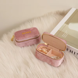 Mini boîte à bijoux de voyage personnalisée avec logo, étui de rangement portable en velours à fermeture éclair pour bagues, boîte d'emballage pour boucles d'oreilles et bijoux - Product Image 2