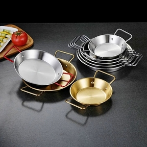 Sartén Redonda Plana de Acero Inoxidable 304 con Doble Asa, Sartén para Paella, Plancha para Barbacoa Coreana, Utensilios de Cocina con Acabado Dorado Pulido - Product Image 5