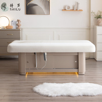 Nouvelle table de massage électrique ShiLu Factory en acier inoxydable moderne avec tête motorisée 1/2, mobilier de salon de beauté en cuir PU et bois