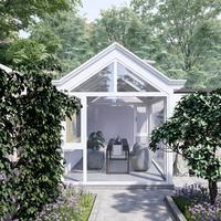 Mini Solarium Préfabriqué 4 Saisons en Aluminium, Kit de Véranda Rétractable Style Européen avec Toit Pointu en Verre Trempé pour Hôtel