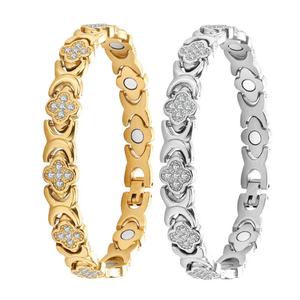 Trendy Anti Tarnish Wholesale Custom Brand logo 14k 18k PVD Gold Plated Stainless Steel Diamond Magnet Bracelet <b>for</b> Women <b>Men</b> - Product Image 1