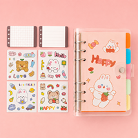 Carnet de notes à feuilles mobiles avec autocollants, motif lapin de dessin animé mignon, couverture transparente en PVC, classeur Kawaii, agenda rechargeable, carnet de mémos