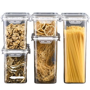 Juego de caja de almacenamiento de alimentos de cocina, juego de tarros de almacenamiento de azúcar, té, café, tarros cuadrados de plástico transparente - Product Image 1