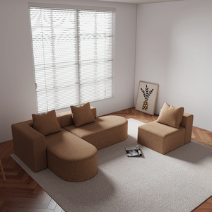 Canapé modulaire en tissu suédé en forme de L, 3 pièces, design incurvé, écologique, compressé, élégant, gain de place, pour salon - Product Image 2