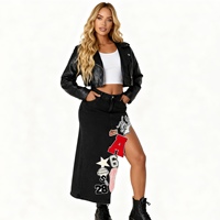 Jupe en jean vintage à lettres brodées extensible pour femmes Nouveauté Vente chaude Mode