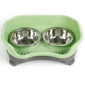 Erhöhte kleine mittlere Hunde katze Slow Feeder Hunden apf Edelstahl Doppelsc halen Mess Proof Pet Feeder Verhindern Sie das Umkippen