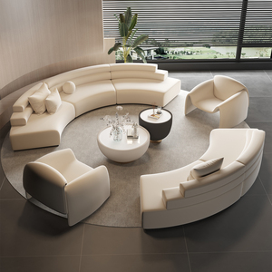 Set d'angolo per divano in legno curvo semicircolare in stile Designer Area di riposo Reception dell'hotel salone di bellezza discussioni sulle vendite degli ospiti dell'ufficio - Product Image 6