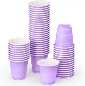 Copa de plástico púrpura lavanda de 2oz, vaso desechable pequeño de una sola pared para bodas, graduaciones, servicio de cerveza, aperitivos