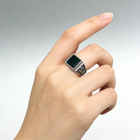Bague pour homme en argent sterling 925, incrustée de noir, large bande, style rétro classique, élégante et remarquable, pour l'index