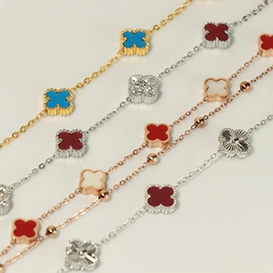 Bracelet tendance multicolore 9 mm avec breloque florale, en acier inoxydable plaqué or 18 carats, réglable, empilable, bijoux pour femme, cadeau d'anniversaire - Product Image 1