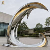 Escultura Artística Contemporánea de Olas Oceánicas en Acero Inoxidable con Acabado Dorado para Exteriores, Hoteles, Plazas y Jardines Costeros