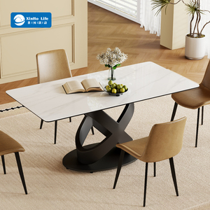 6-8 persoons rechthoekige eettafel van gesinterd steen: professionele kwaliteit, gemakkelijk te reinigen oppervlak met een elegante X-vormige metalen onderstel - Product Image 1