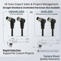 Kabel Sensor IP67 M12 A-Coding 2-17 Pin Konektor Lurus Sudut Siku Jantan Betina Kontak Berlapis Emas Selubung PUR/PVC Fleksibel Tinggi