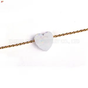 2023 bricolage plaqué couleur coeur charme 6 pouces bracelet synthétique opale de feu neige blanc gemmes argent corps bijoux coeur bracelet