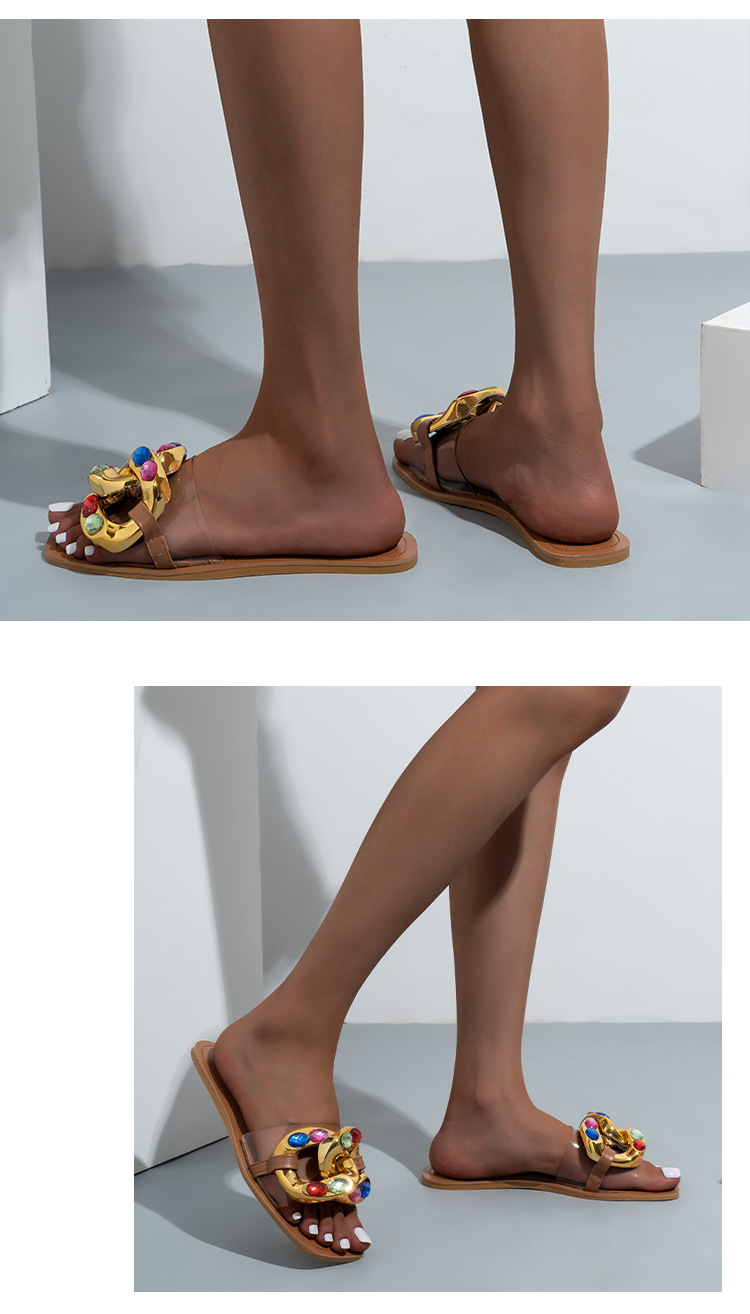 Candy Color Rhinestone Flat Women's flip-flops Fashion Metal Buckle Transparent Slipper Sandals