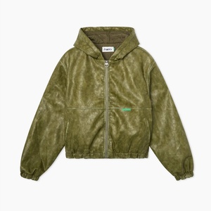 High Quality Custom Logo Green Vintage Street Wear Pu Leather <b>Jackets</b> Oversize Heavyweight <b>Zip</b> <b>up</b> Leather Hoodies - Product Image 4