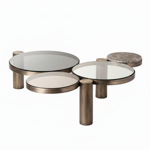 Table basse nordique de luxe en pierre de marbre en verre, en acier inoxydable, pour la décoration de bureau et de chambre à coucher - Product Image 1