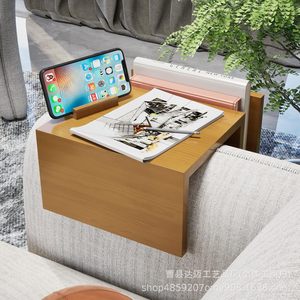 Bandeja de madera para reposabrazos de sofá con soporte para teléfono y almacenamiento de libros para uso en la sala de estar - Product Image 4