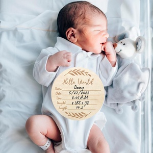 Signe d'annonce <span class=keywords><strong>de</strong></span> bébé en bois pour nouveau-né grand 6 pouces Hello World nouveau-né nom signe pour annonce <span class=keywords><strong>de</strong></span> naissance d'hôpital - Product Image 2