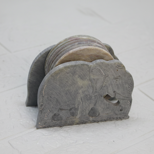 4" Soap Stone Elephant Shape Coaster Holder I Hand Carving Work Drink Coaster Set for Office I <b>Bar</b> Table Decor Coaster Set - Product Image 1