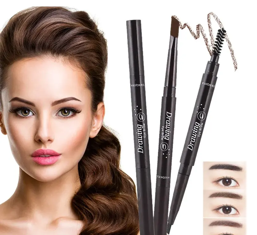 Automatic Rotation Brow Tint Double Head Eye Makeup Triangle Eyebrow Pen Natural Long-Lasting Easy Painting Eyebrow Pencil